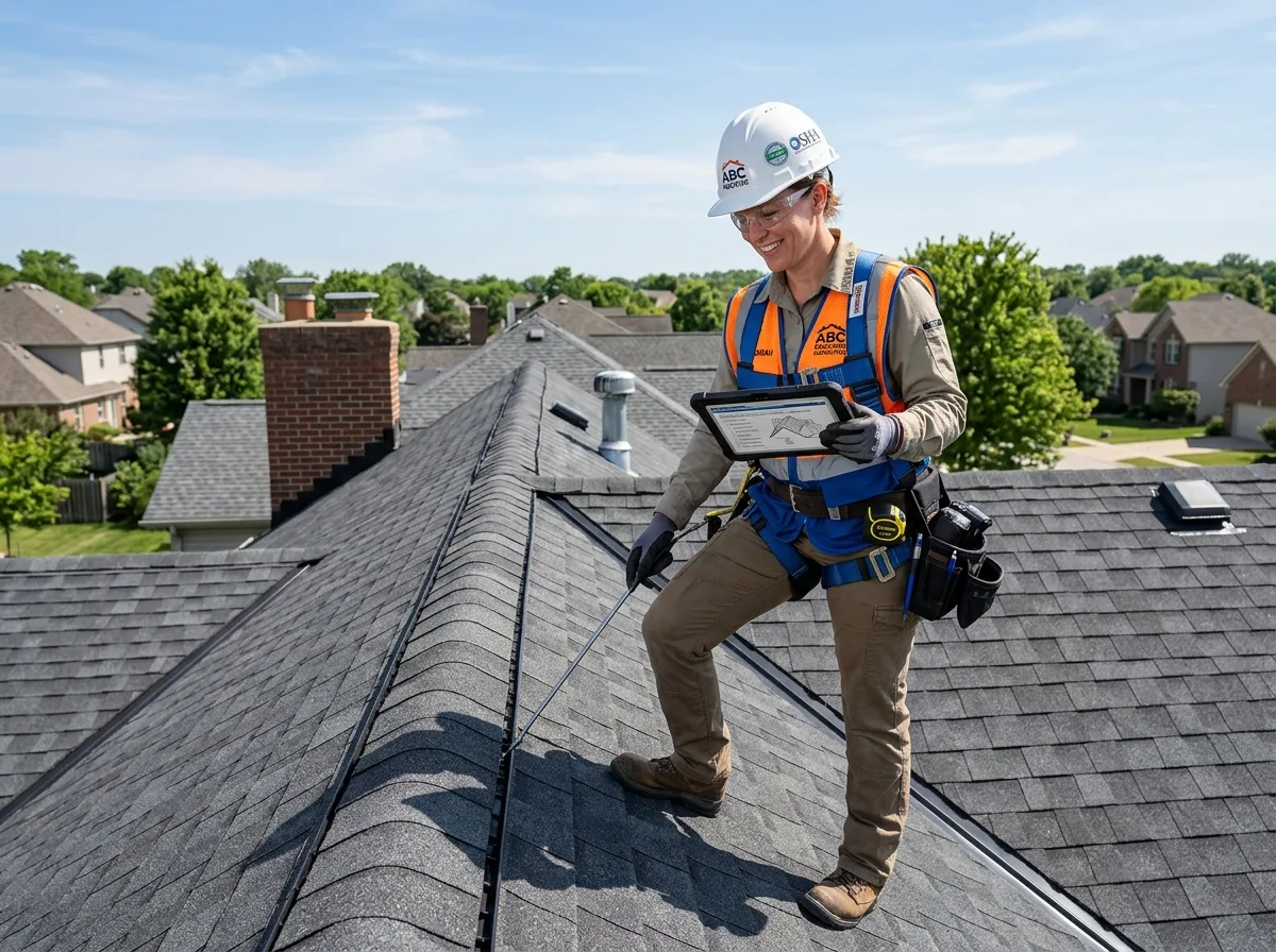 Roof inspector checking a residential roof